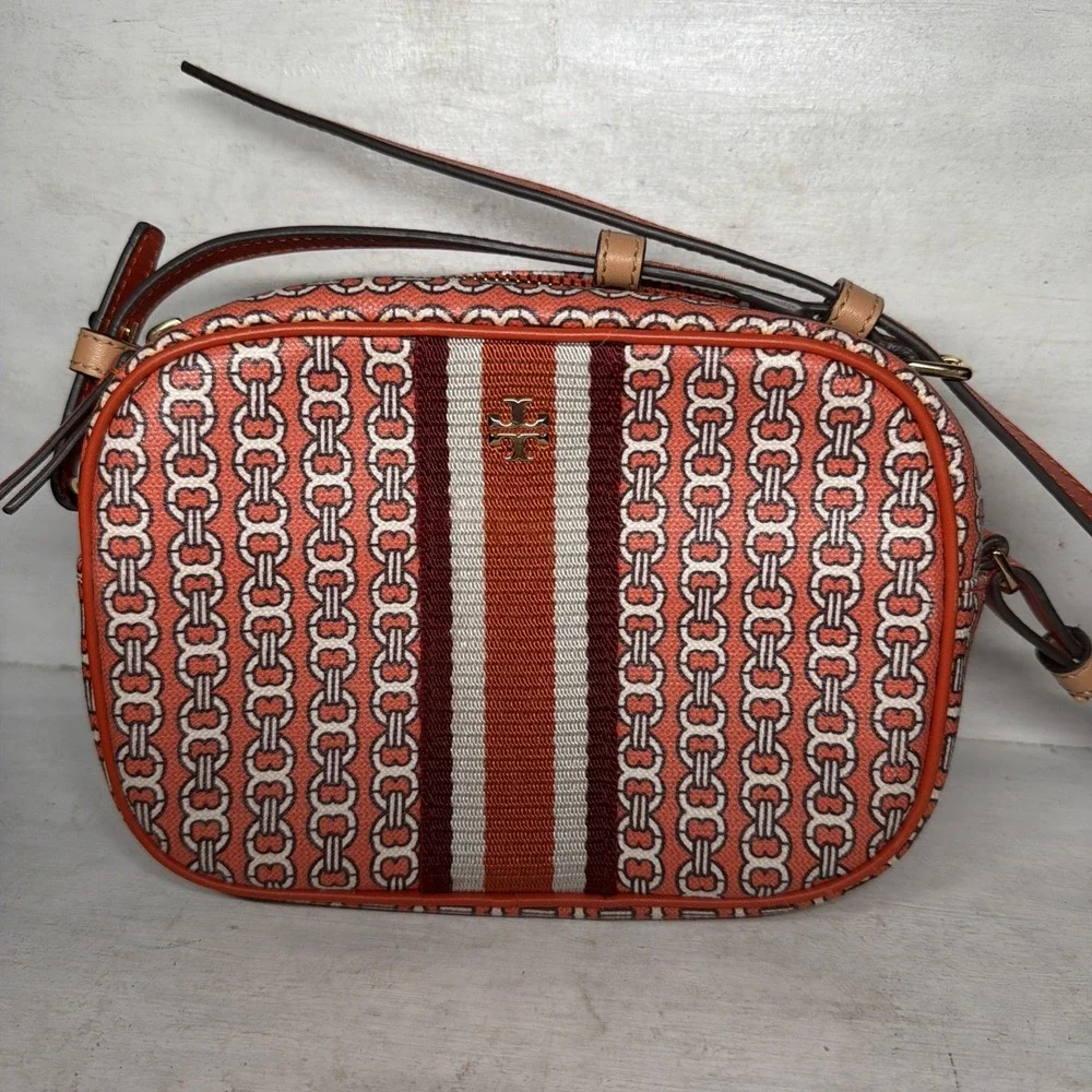 Tory Burch Gemini Link in Canyon Orange Crossbody Bag EUC